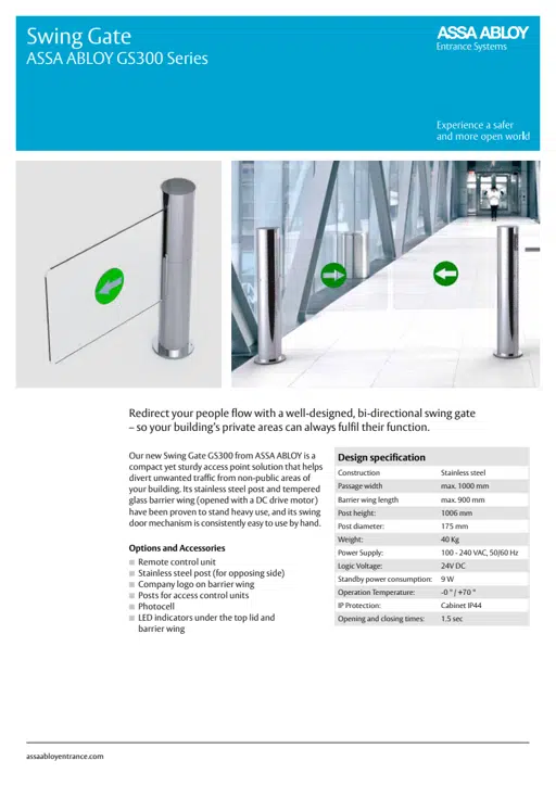 Product leaflet - ASSA ABLOY Swing gate GS300