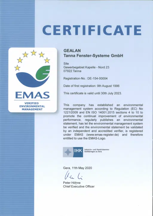 Certificat EMAS Tanna