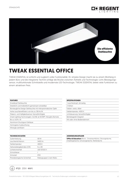 REGENT_LIGHTING_PRODUKTINFORMATION_TWEAK_ESSENTIAL_OFFICE_STEHLEUCHTE_2020.PDF