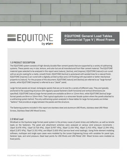 General Load Tables - Commercial Types I-IV