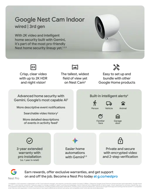 Nest Cam Indoor (wired, 3rd gen) Infosheet