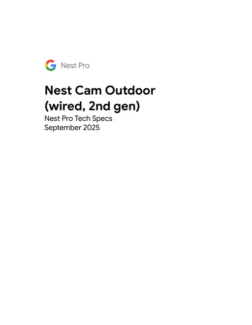 Nest Cam Outdoor (wired, 2nd gen) Pro Tech Specs