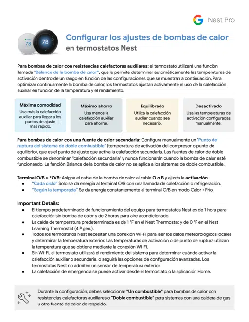 Heat Pump Configuration for Nest thermostats
