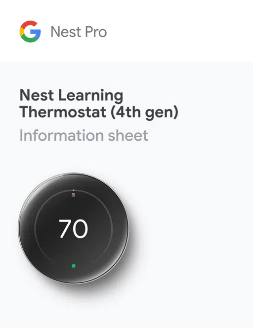 Nest Learning Thermostat (4th gen) Infosheet