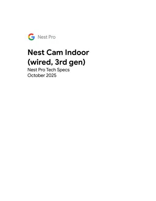 Nest Cam Indoor (wired, 3rd gen) Pro Tech Specs