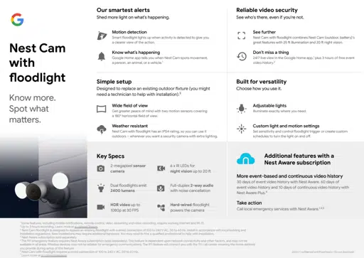 Nest Cam Floodlight Infosheet
