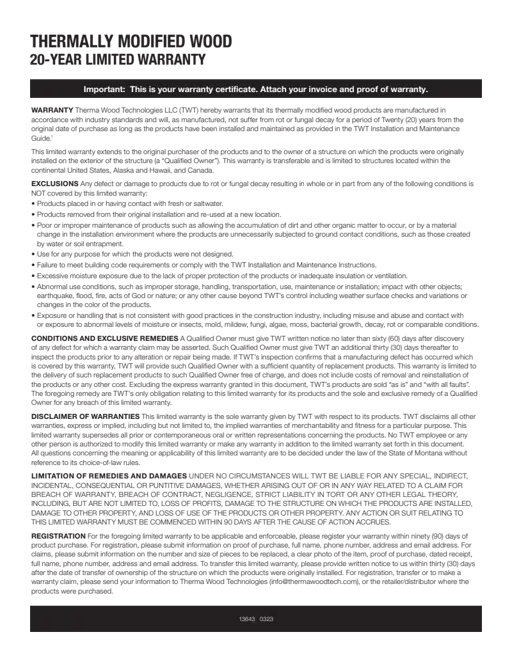 Thermally Modified Wood Warranty